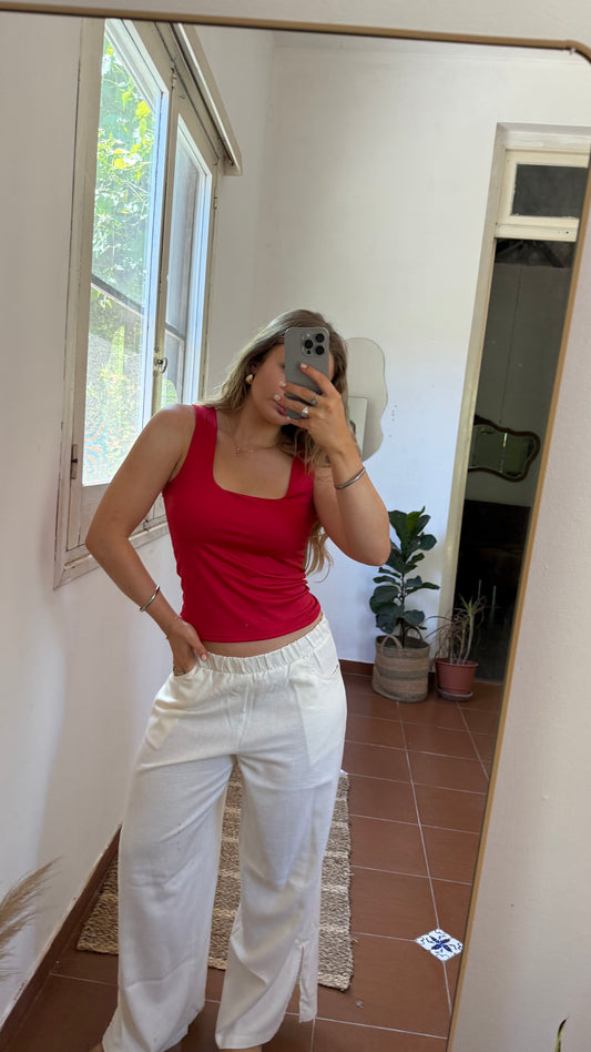 pant lino con tajo crudo