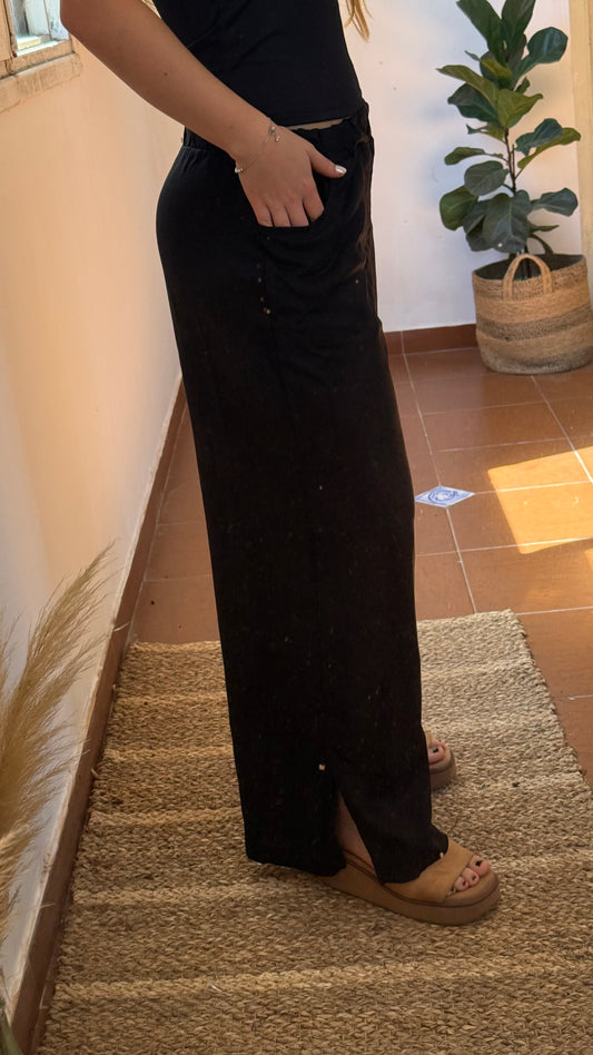 pant lino con tajo negro
